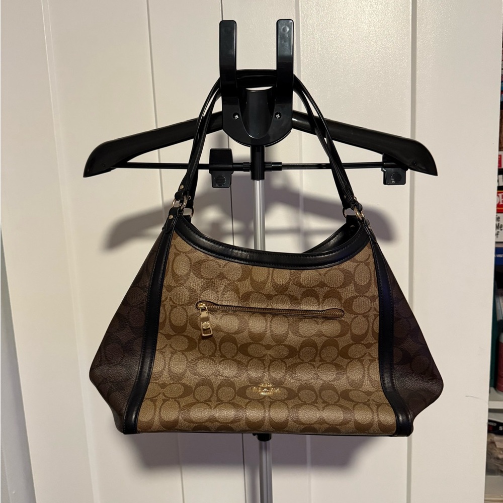 Coach Brown and Black Signature Shoulder Bag